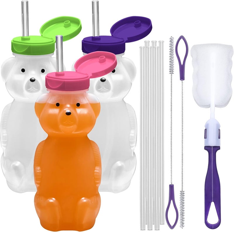 Special Supplies Honey Bear Straw Cup For Babies, 3-Pack Squeezable Therapy and Special Needs Assistive Drink Container, Spill Proof and Leak Resistant Lid - Image 1